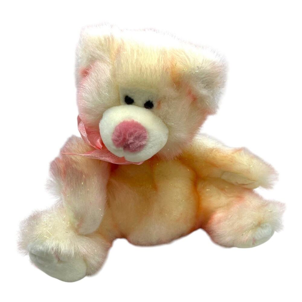 Russ Taffie Valentine Bear Pink Frosted Fur‎ 8-9” inch Pink Nose Plush Stuffed